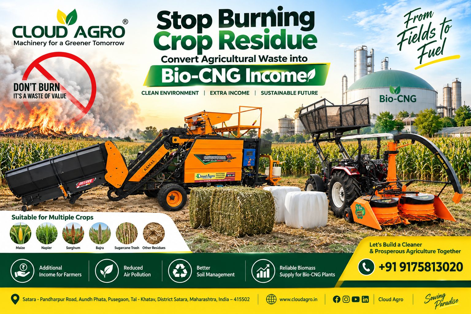 Stop Burning Crop Residue: Convert Agricultural Waste into Bio-CNG Income with Cloud Agro