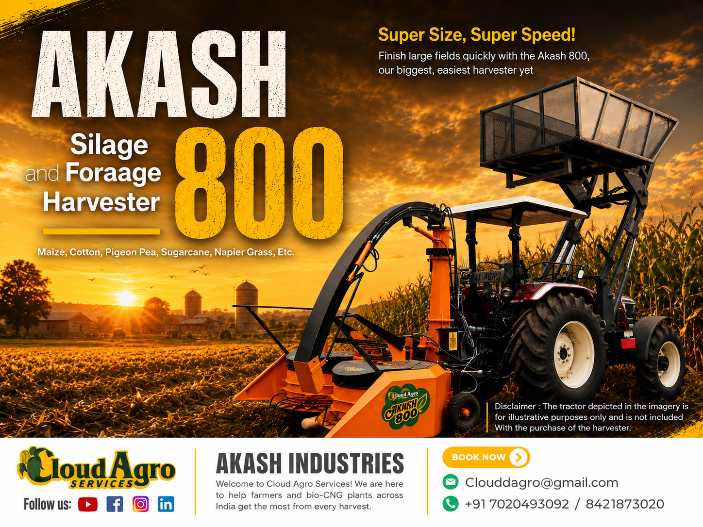 AKASH 800 — tractor-mounted harvester